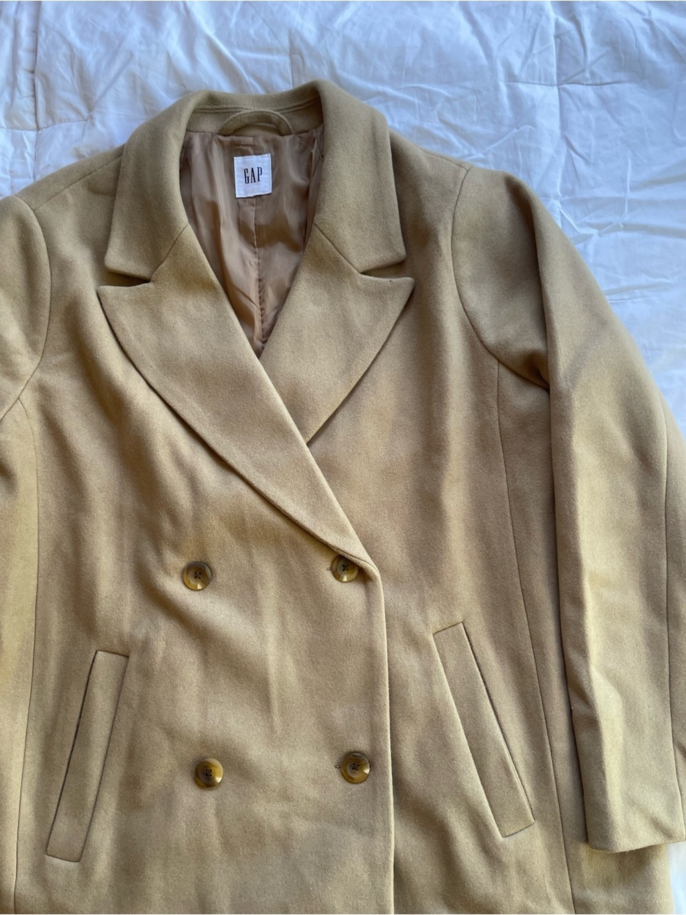 Gap Women's Double-Breasted Wool ‘Relaxed Topcoat’ in Camel Size XXL - Picture 4 of 5